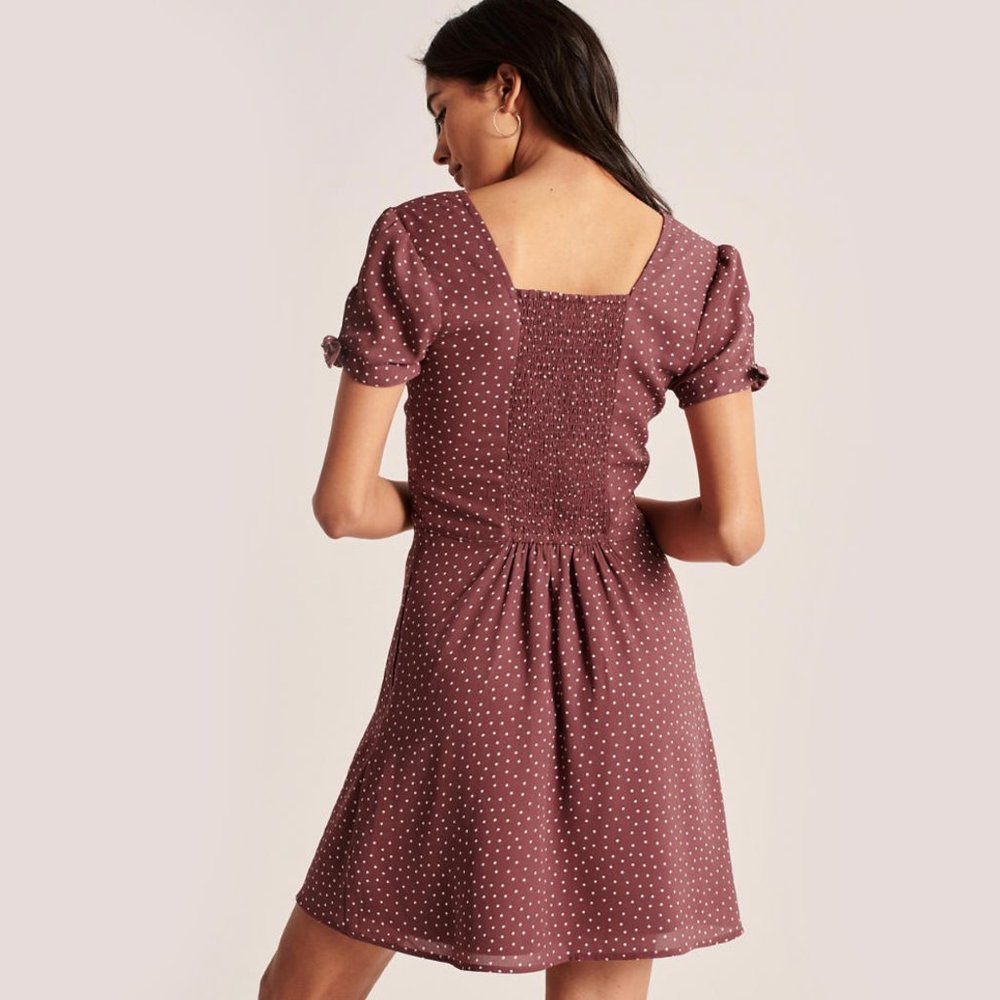 SOLD Tie Sleeve Dress Polka Dot Dusty Pink size S - Picture 5 of 7